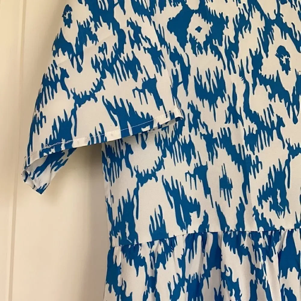 Blue And White Ikat Print Maxi